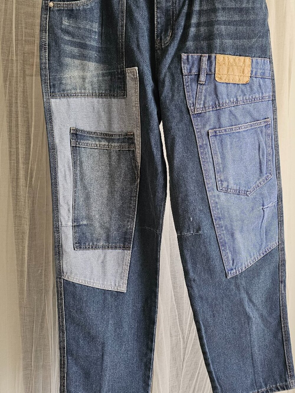 Men's Patch Indigo Wash Baggy Jeans Size L NEW
